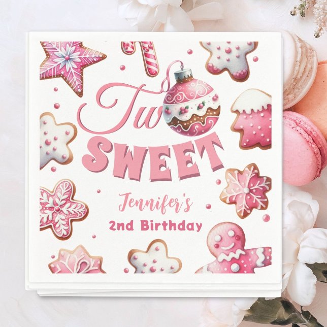 Two Sweet Girl Pink Cookie Christmas 2nd Birthday Napkin (Creator Uploaded)