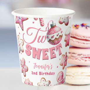 Two Sweet Girl Pink Cookie Christmas 2nd Birthday Paper Cups