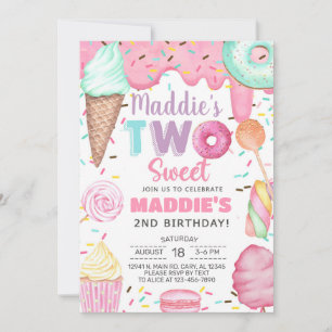 Two Sweet girl second, 2nd birthday invitation. Invitation