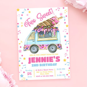Two Sweet Girls Ice Cream 2nd Birthday  Invitation