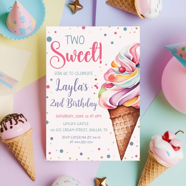 Two Sweet Ice Cream 2nd Birthday  Invitation (Creator Uploaded)