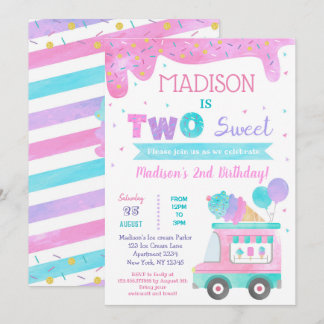 Two Sweet Ice Cream 2nd Birthday Invitations