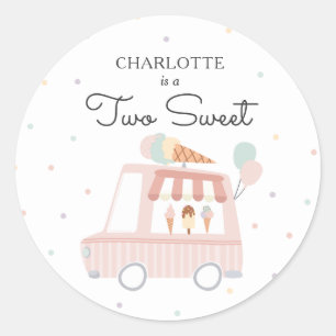 Two Sweet Ice Cream 2nd Birthday Party Favours Classic Round Sticker
