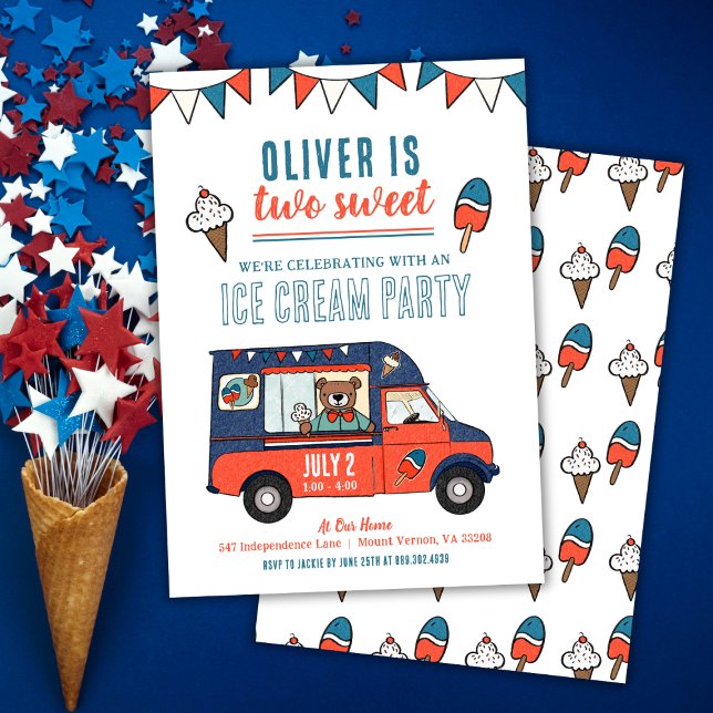 Two Sweet Ice Cream Party 2nd Birthday Invitation (Creator Uploaded)