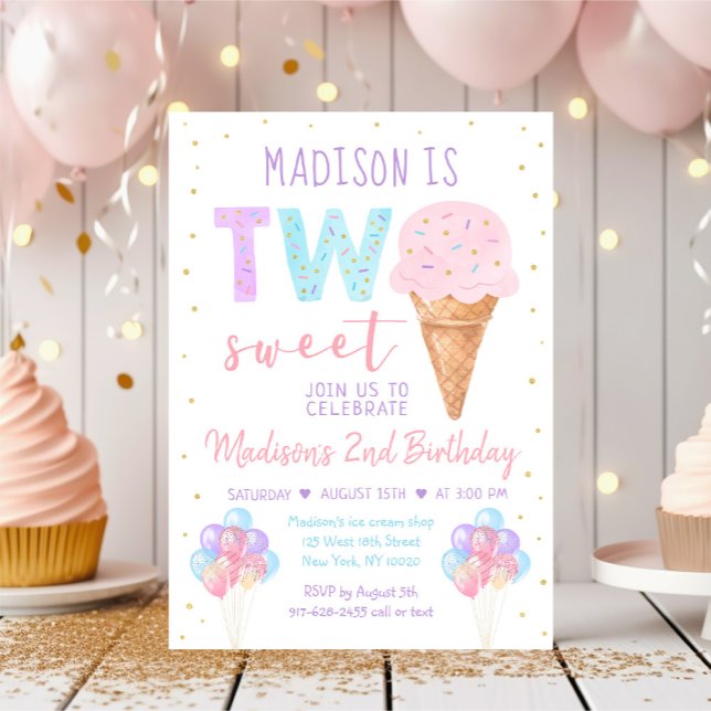 Two Sweet Ice cream Rainbow Birthday Invitation (Creator Uploaded)