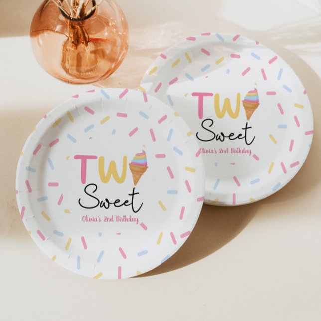 Two Sweet Ice Cream Second 2nd Birthday Party Paper Plate (Creator Uploaded)