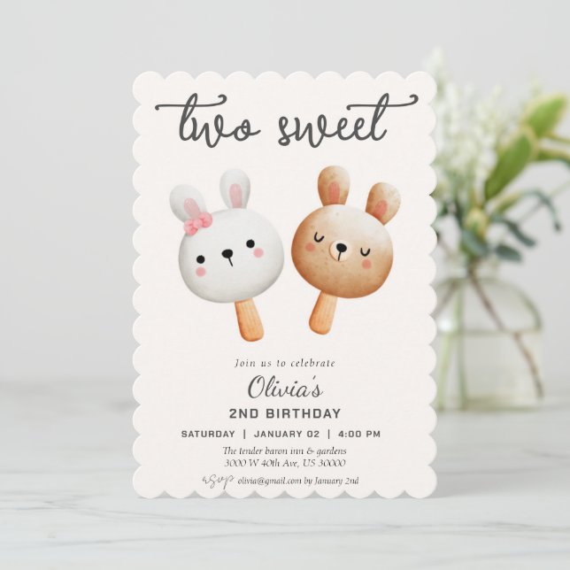 Two sweet ice cream second birthday  invitation (Standing Front)
