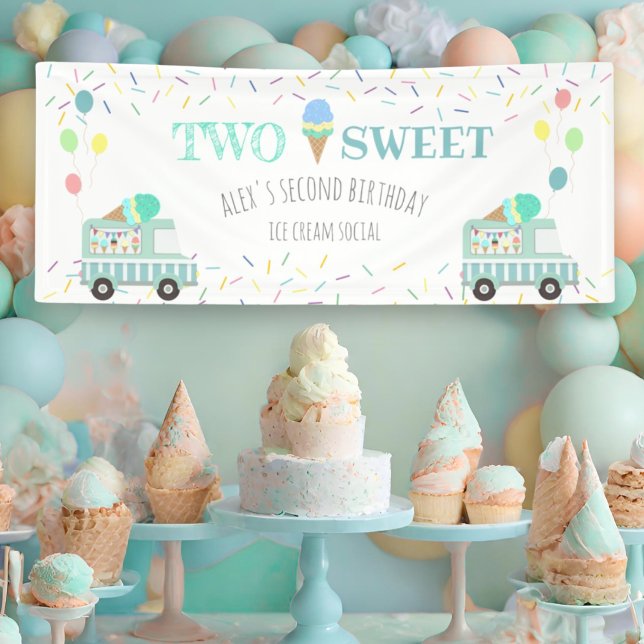 Two sweet ice cream social birthday banner (Creator Uploaded)