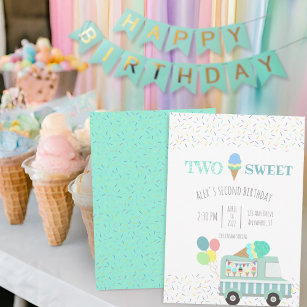 Two sweet ice cream social birthday invitation