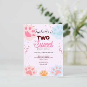 Two Sweet PAW cat and Sprinkles 2nd Birthday Girly Postcard