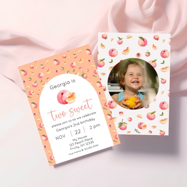 Two Sweet Peach 2nd Birthday Photo Invitation (Creator Uploaded)