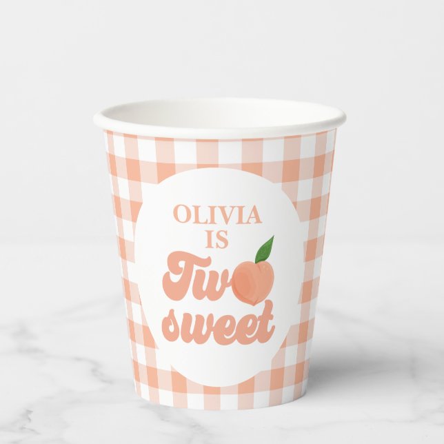 Two Sweet Peach Birthday Paper Cups (Front)