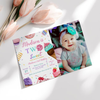 Two Sweet Photo Birthday Party Invitation