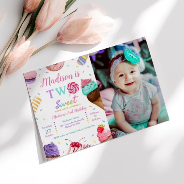 Two Sweet Photo Birthday Party Invitation (Creator Uploaded)