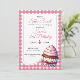 Two Sweet Pink Cupcake Girl 2nd Birthday Party  Invitation