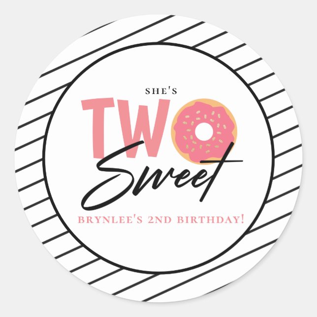 Two Sweet Pink Doughnut 2nd Birthday Classic Round Sticker (Front)