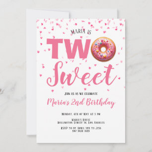 Two Sweet Pink Doughnut Confetti 2nd Birthday Invitation