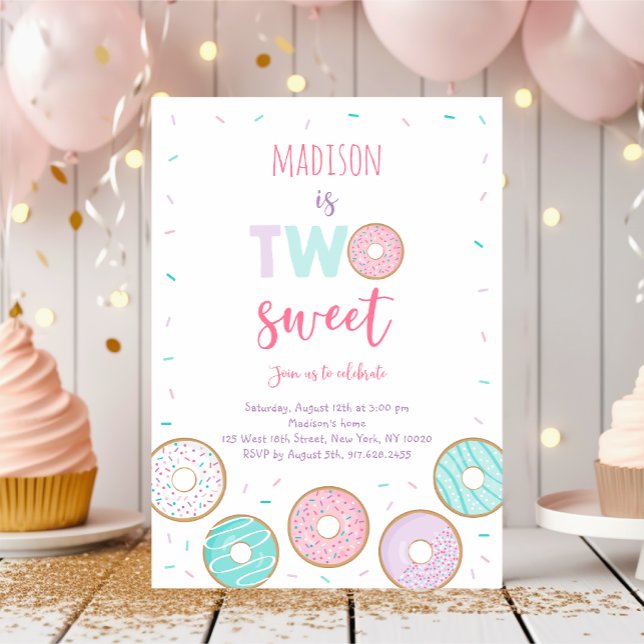 Two Sweet Pink Doughnut Second Birthday Invitation (Creator Uploaded)