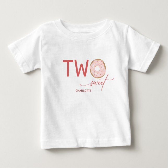 Two Sweet Pink Frosted Doughnut Girl's 2nd Birthda Baby T-Shirt (Front)