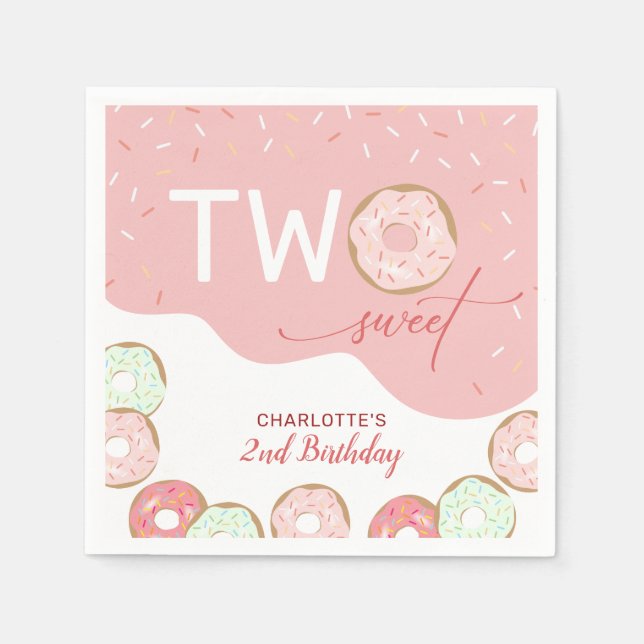 Two Sweet Pink Frosting Girls 2nd Birthday  Napkin (Front)