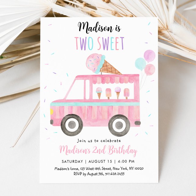 Two Sweet Pink Ice Cream Truck Birthday Invitation (Creator Uploaded)