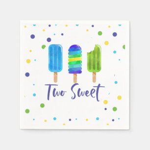 Two Sweet pop 2nd Birthday blue green Napkin