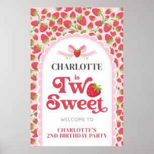 Two Sweet Strawberry 2nd Birthday 24x36 Welcome Poster