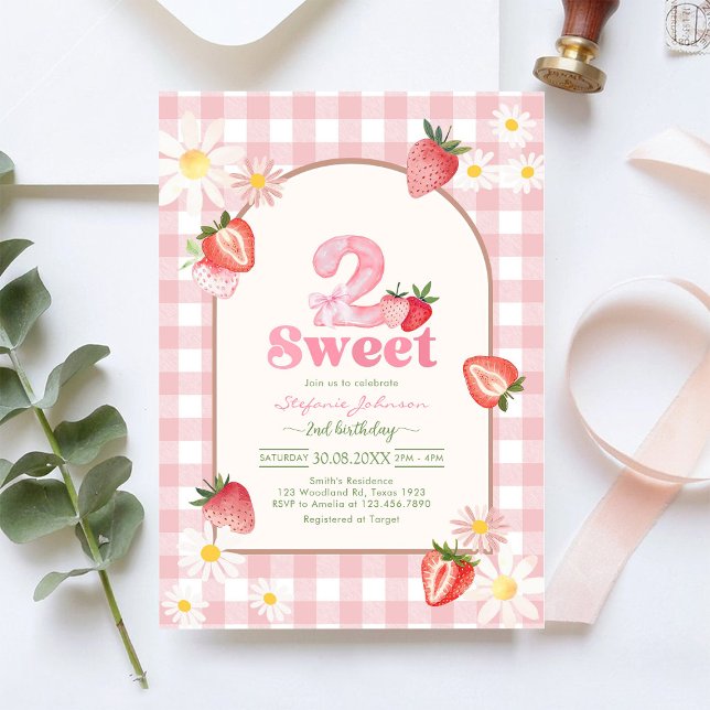 Two Sweet Strawberry 2nd Birthday Invitation (Creator Uploaded)