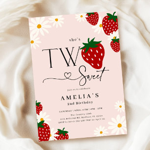 Two Sweet Strawberry 2nd Birthday Invitation
