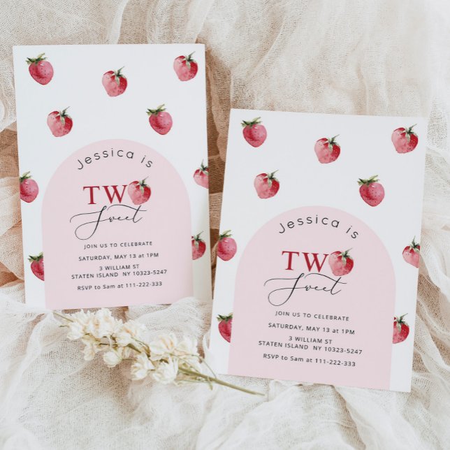 Two sweet strawberry 2nd birthday invitation (Creator Uploaded)