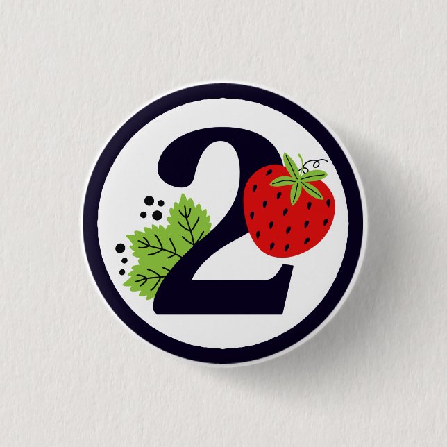 TWO Sweet Strawberry Birthday Girl 2nd Year Party  3 Cm Round Badge (Front)