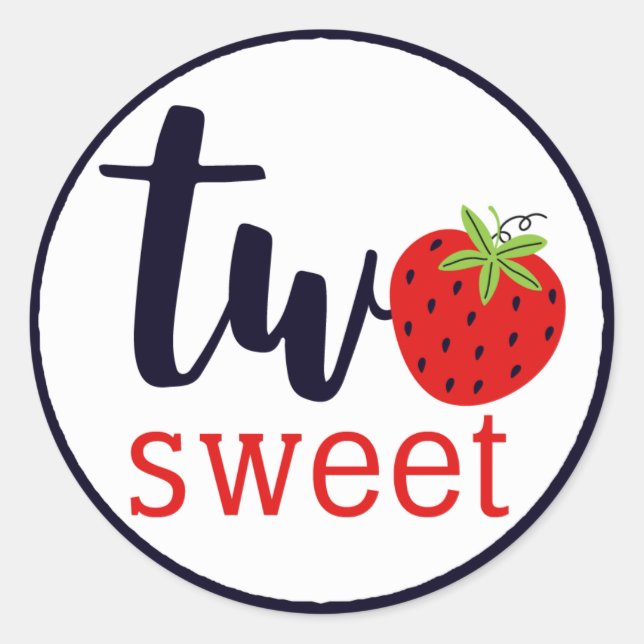 TWO Sweet Strawberry Birthday Girl 2nd Year Party Classic Round Sticker (Front)