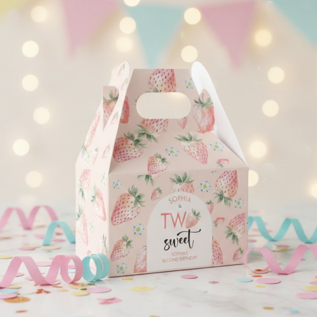 Two sweet strawberry kids birthday favour box (Creator Uploaded)