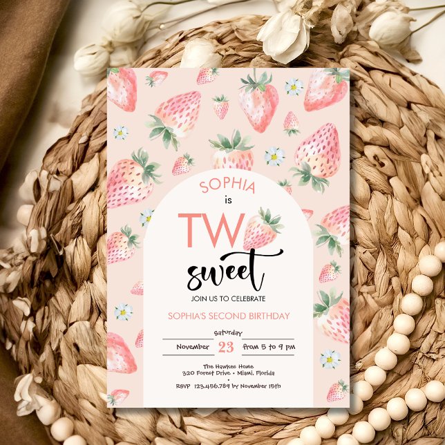 Two sweet strawberry kids birthday invitation (Creator Uploaded)