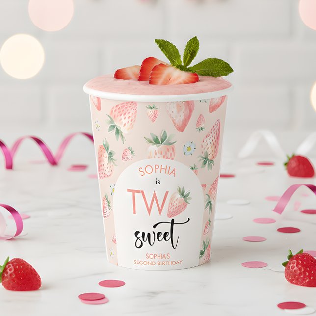 Two sweet strawberry kids birthday paper cups (Creator Uploaded)