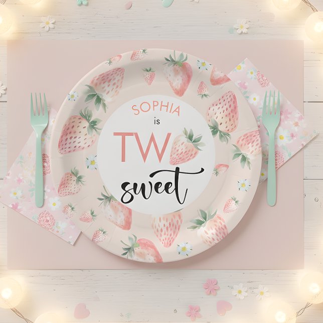 Two sweet strawberry kids birthday paper plate (Creator Uploaded)
