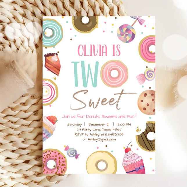 Two Sweet Sweets Candy Doughnut Girl Second Birthd Invitation (Creator Uploaded)