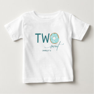 Two Sweet Teal Frosted Doughnut Girl's 2nd Birthda Baby T-Shirt