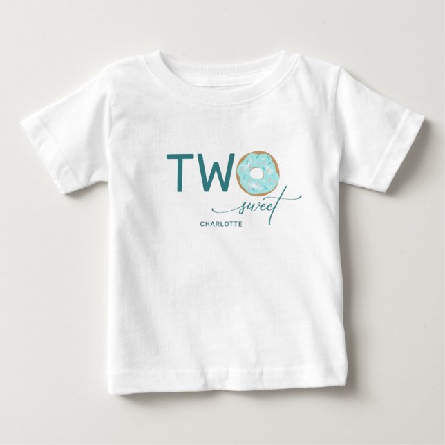 Two Sweet Teal Frosted Doughnut Girl's 2nd Birthda Baby T-Shirt (Front)