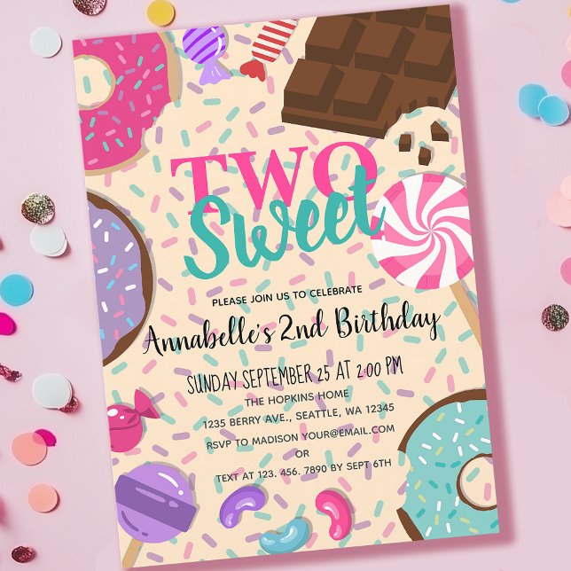 Two Sweet Treats Cute Kids Second Birthday Invitation (Creator Uploaded)