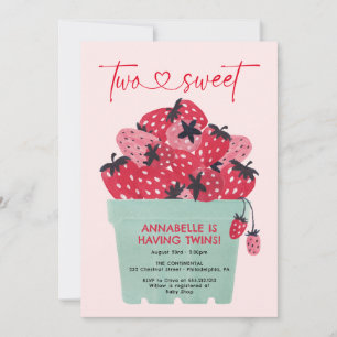 Two Sweet Twins Baby Shower Invitation Strawberry