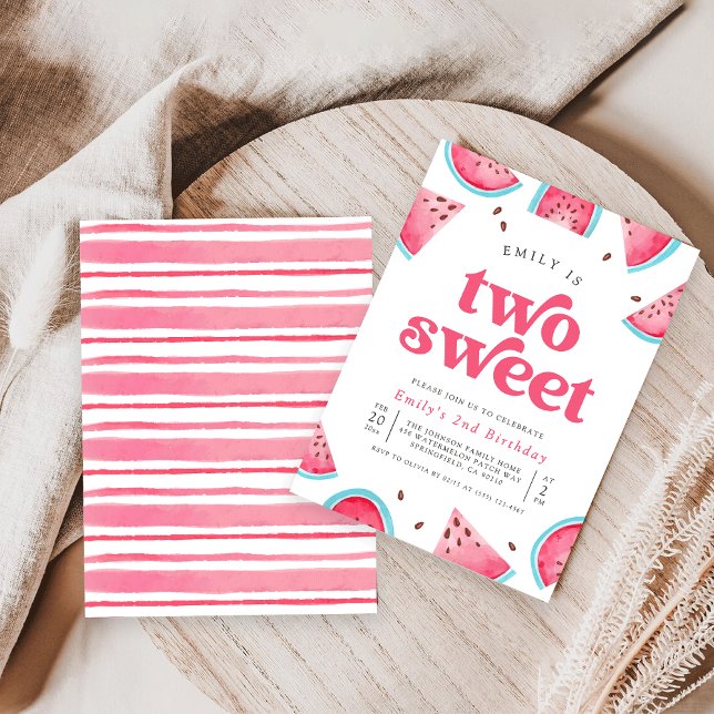 Two Sweet Watermelon 2nd Birthday Party Invitation (Creator Uploaded)