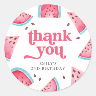 Two Sweet Watermelon 2nd Birthday Thank You Classic Round Sticker