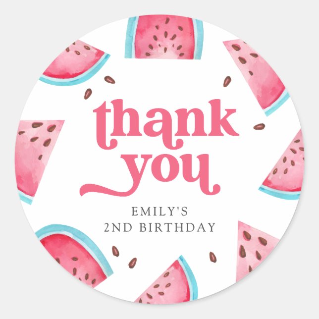 Two Sweet Watermelon 2nd Birthday Thank You Classic Round Sticker (Front)