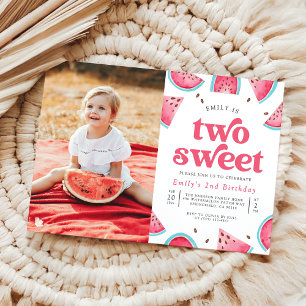 Two Sweet Watermelon Girl Photo 2nd Birthday Party Invitation
