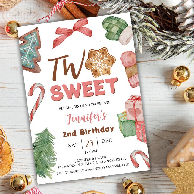 Two Sweet! Winter Christmas 2nd Birthday Invitation (Creator Uploaded)