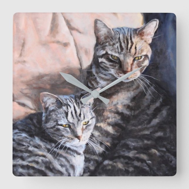 Two Tabby Cats Fine Art Wall Clock (Front)