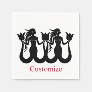 Two Tail Mermaid Silhouette Thunder_Cove Napkin