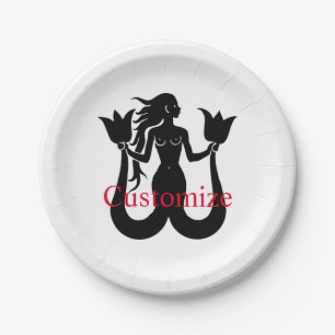  Two-Tail Mermaid Silhouette Thunder_Cove Paper Plate