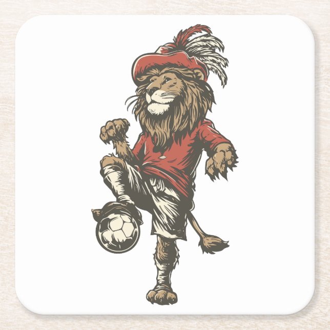 Two‑Tailed Lion Striker Square Paper Coaster (Front)